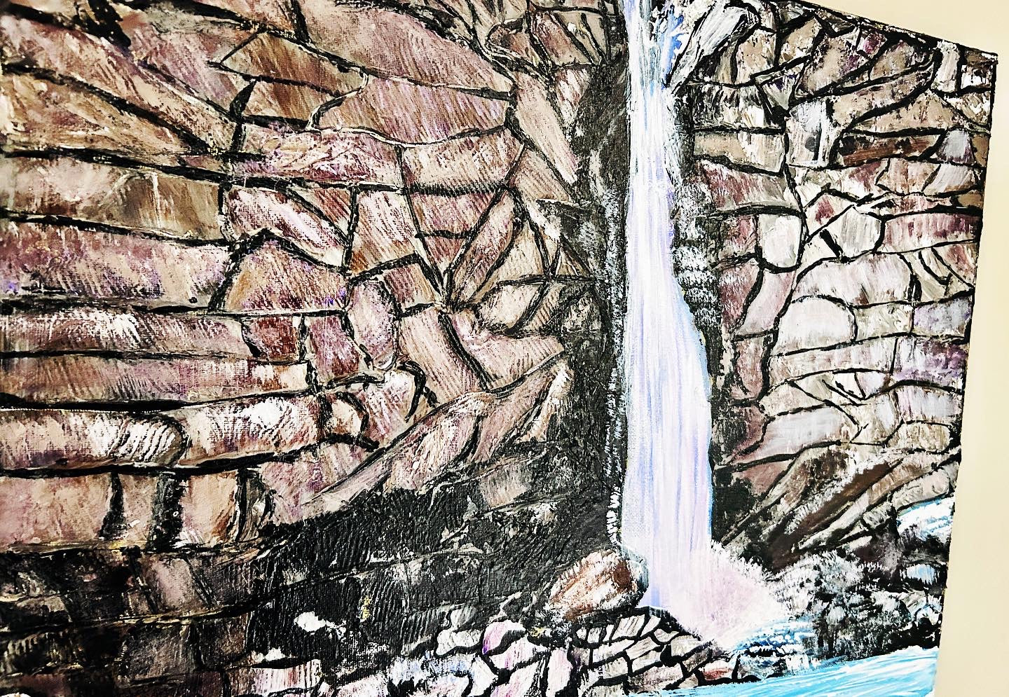 Waterfall original textured painting