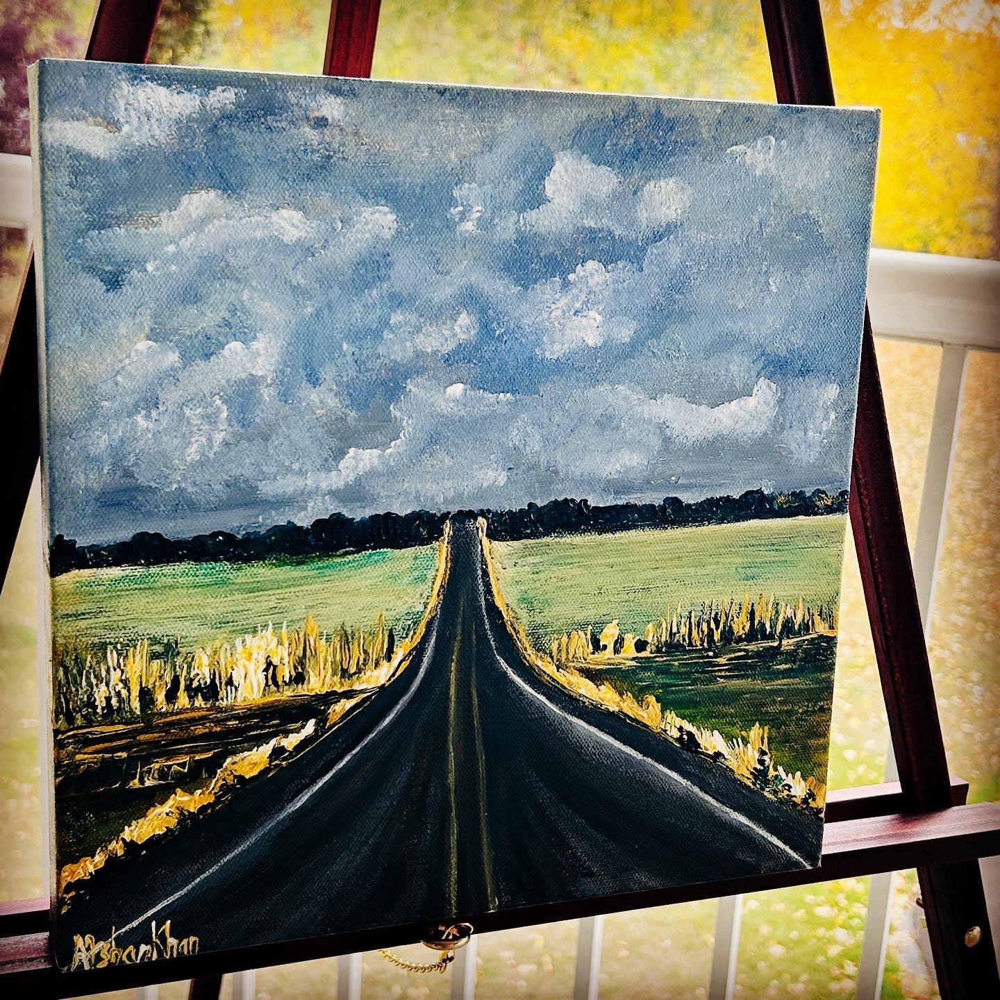 On the road, original acrylic painting