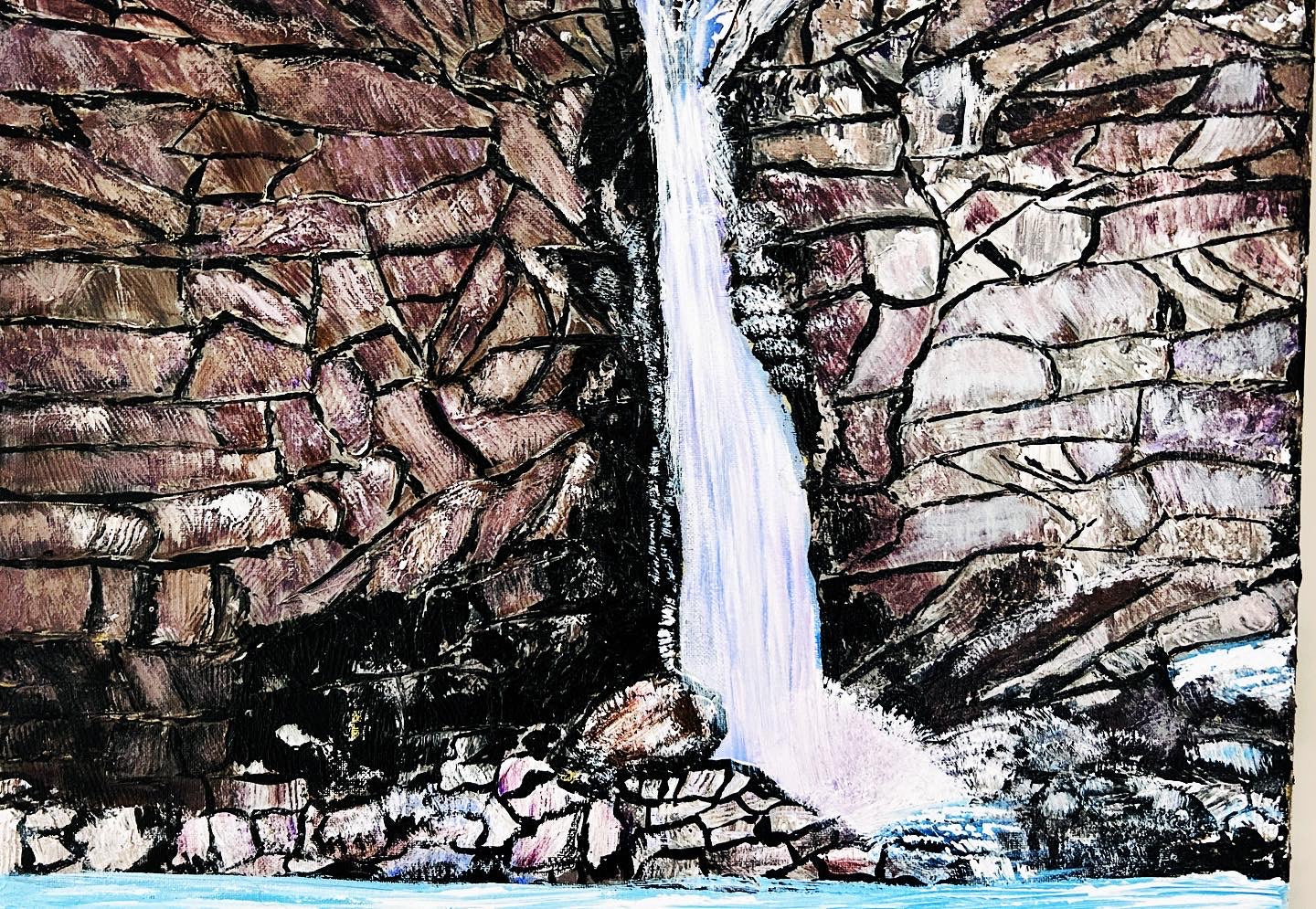 Waterfall original textured painting