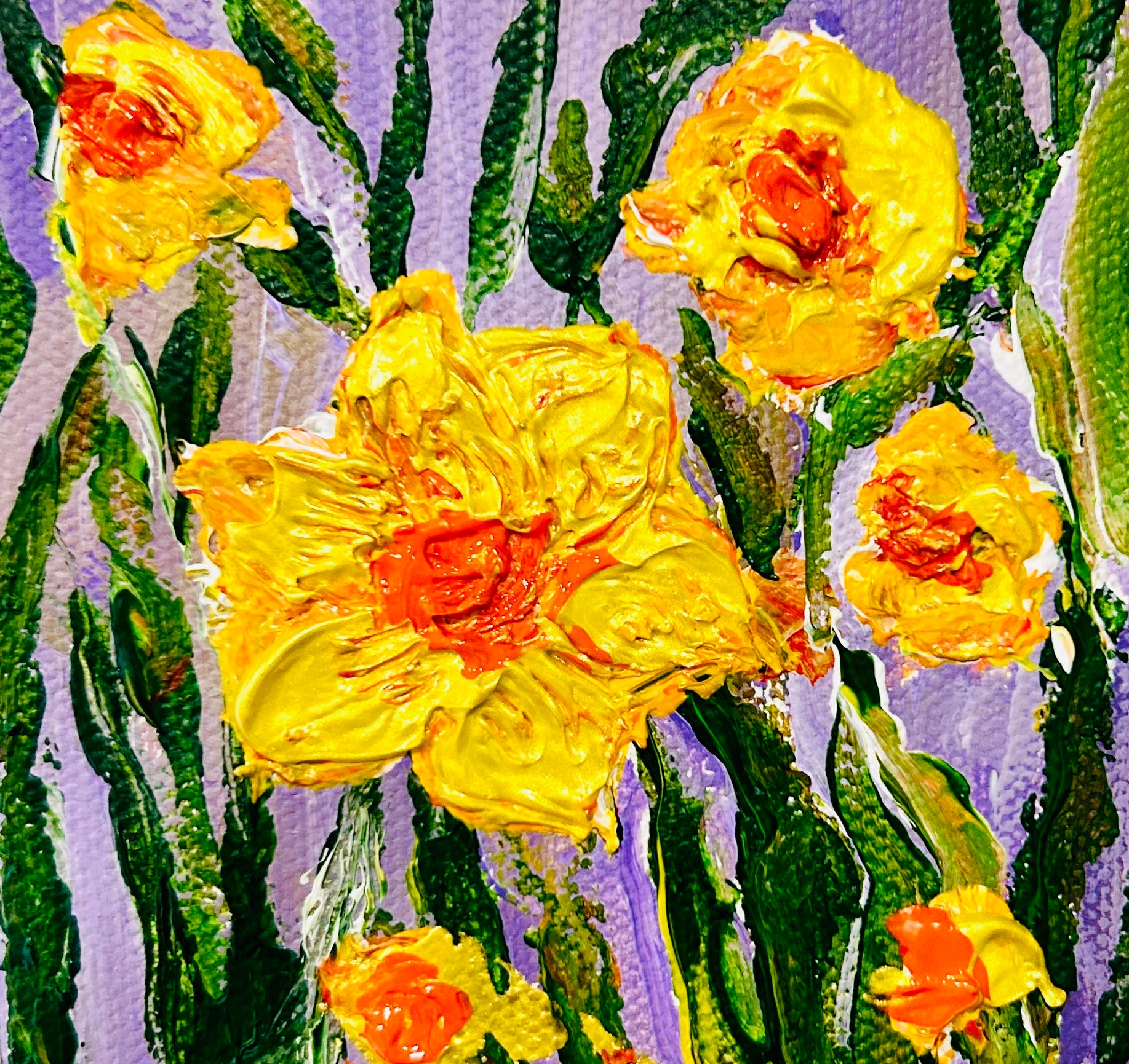 ORIGINAL fresh fun Big Daffodils painting Burnt Orange Yellow 18x24 Oversized wall on sale art watercolor Narcissus flowers springtime watercolour