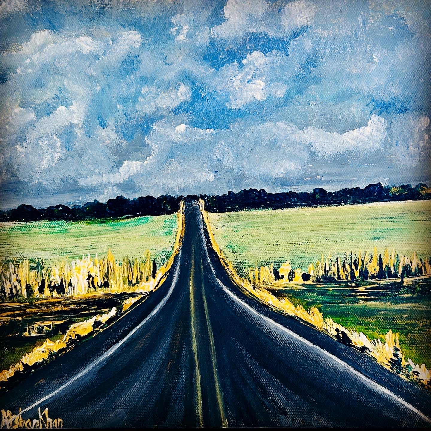 On the road, original acrylic painting