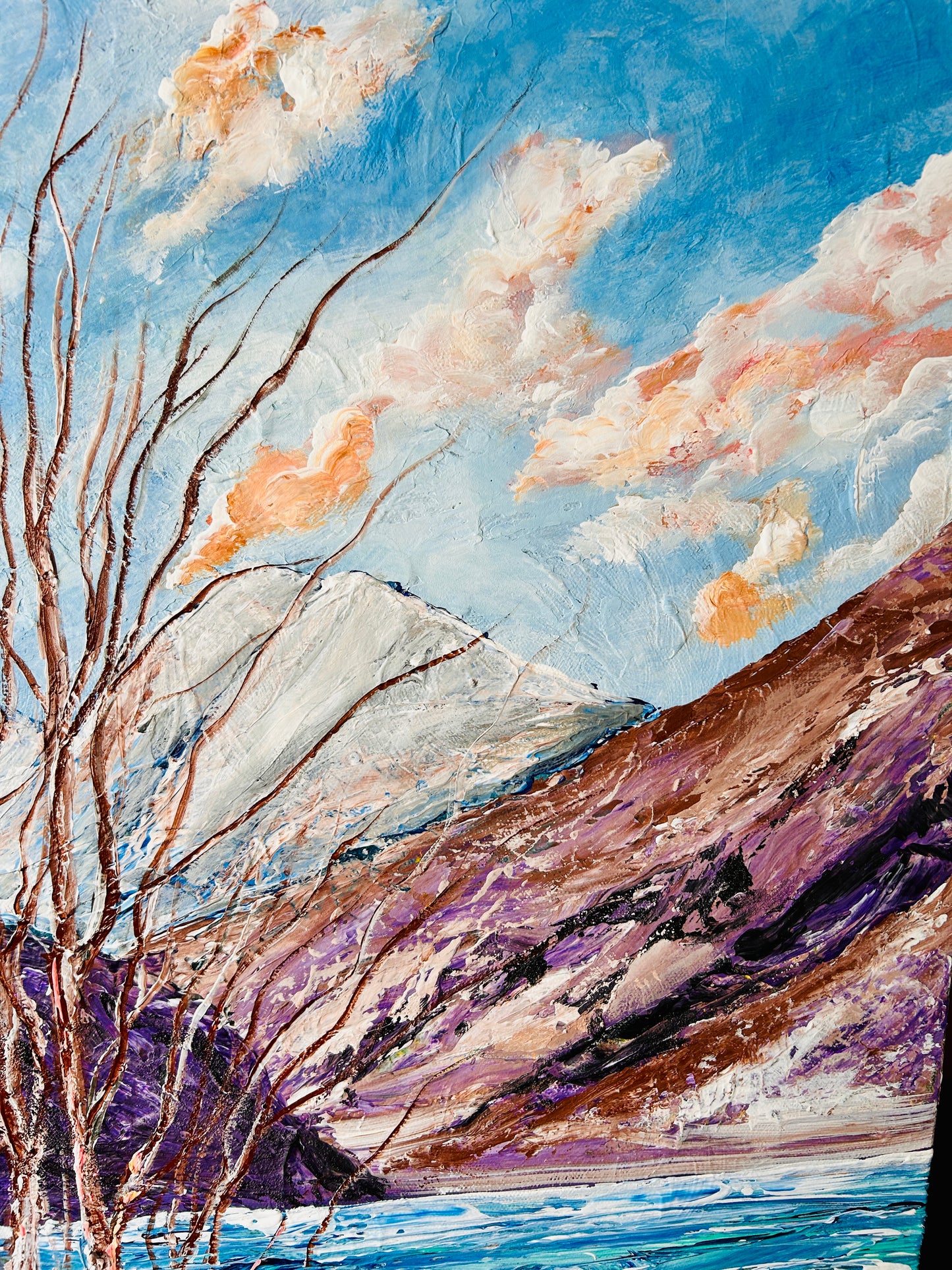 Sunken trees at the lake, painting