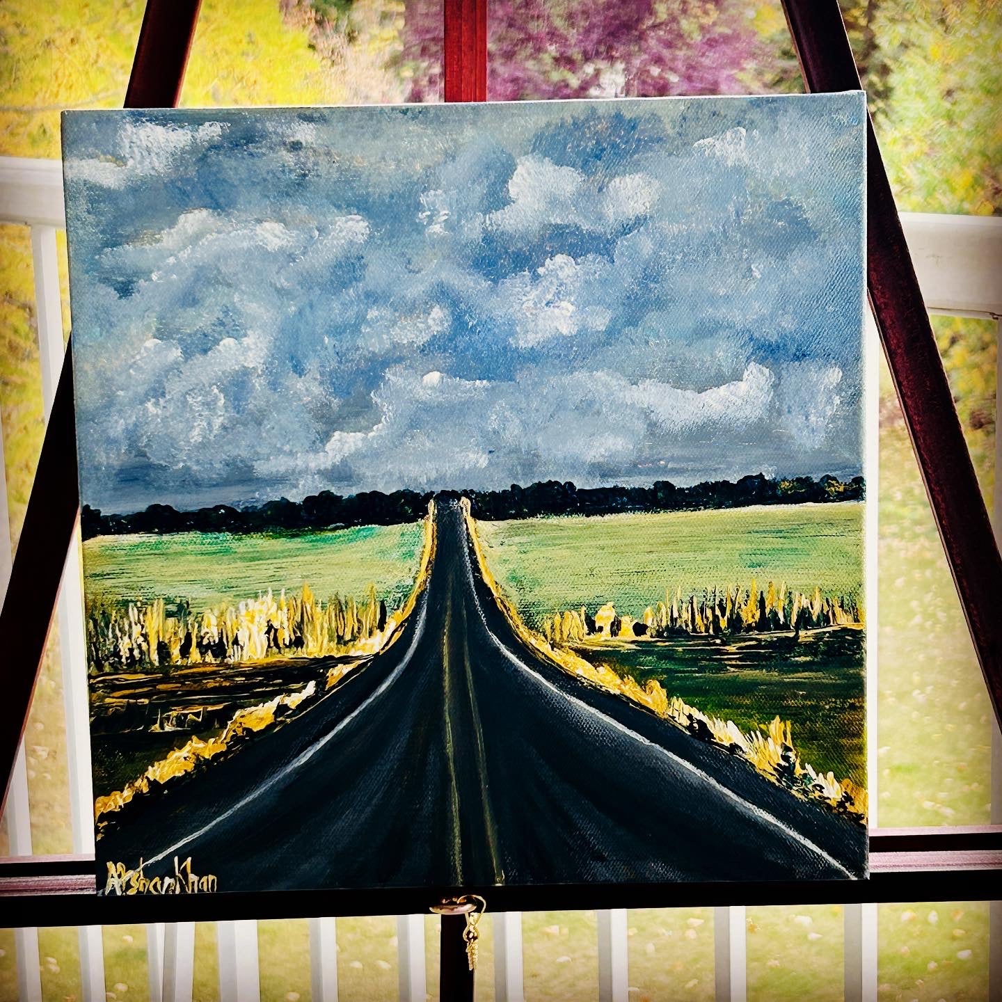 On the road, original acrylic painting