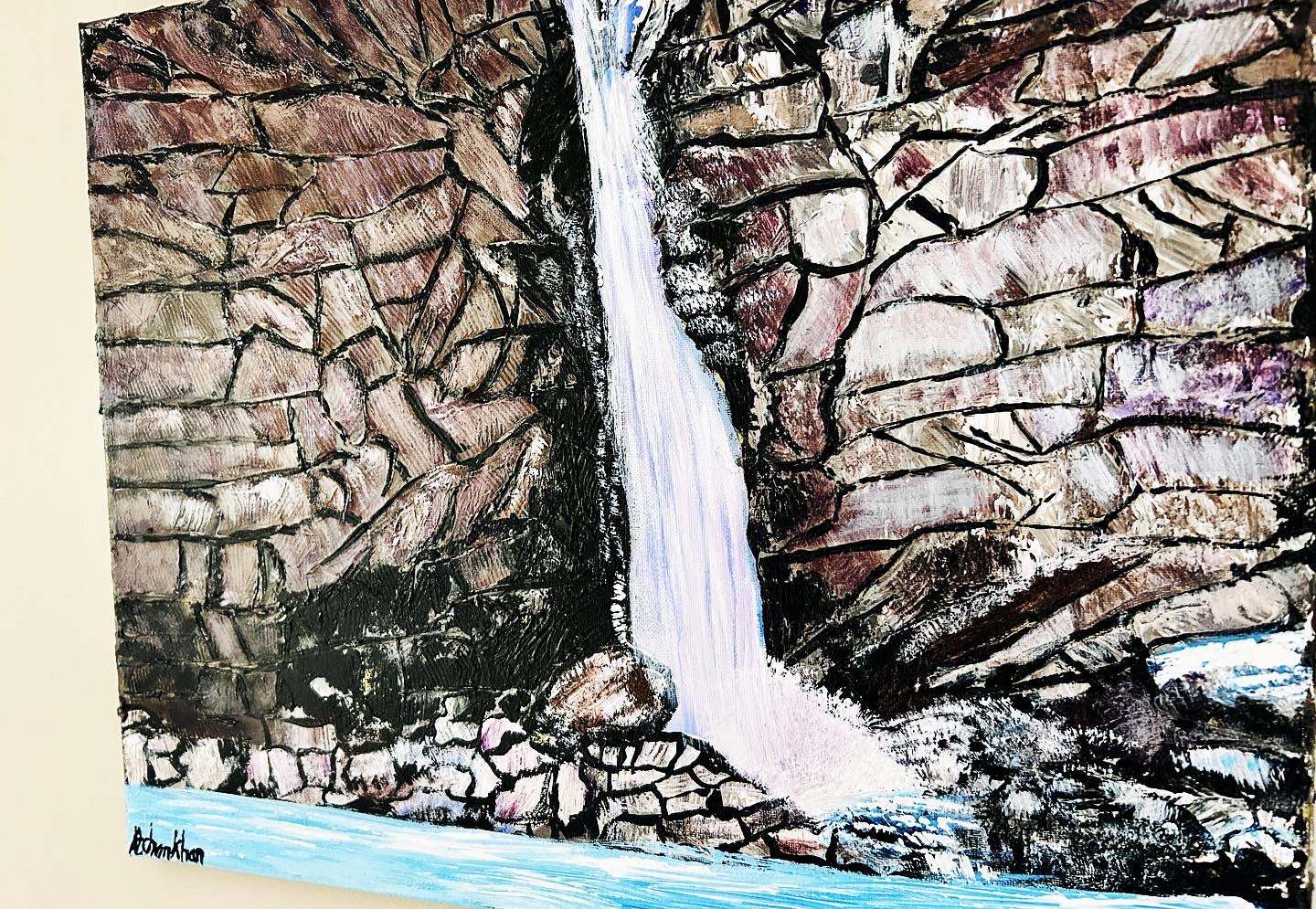 Waterfall original textured painting