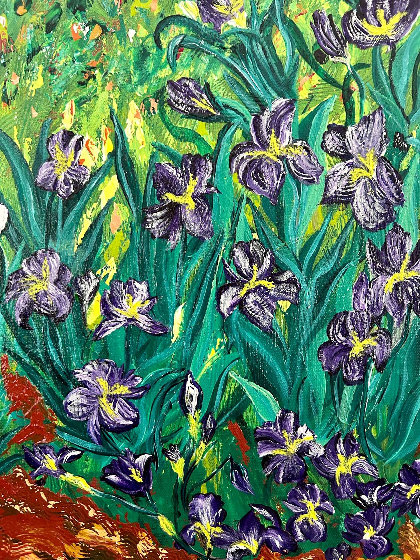 Iris bloom, acrylic painting