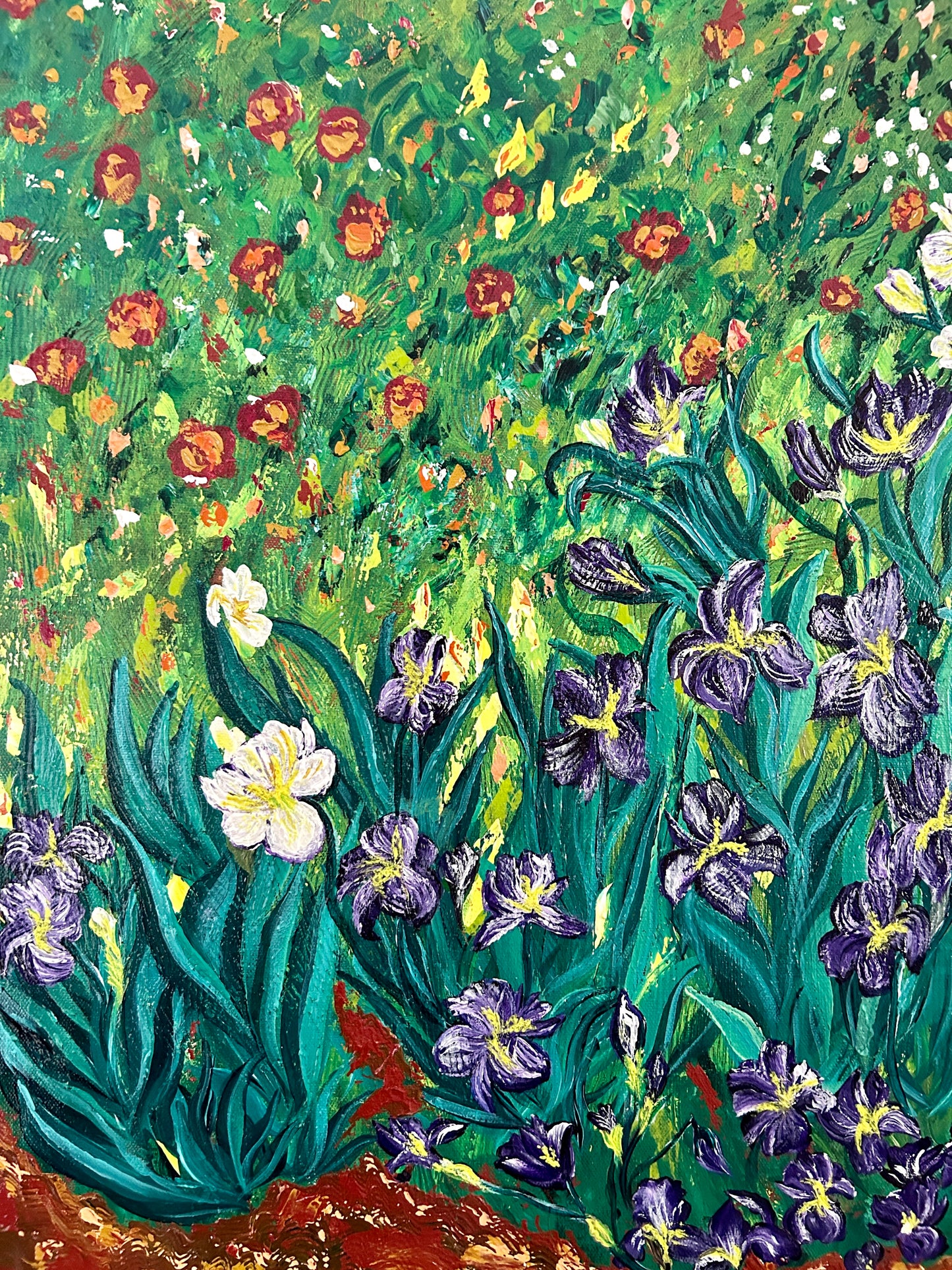 Iris bloom, acrylic painting